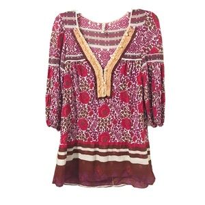 Free People Floral Tunic w/ Gold Stitching